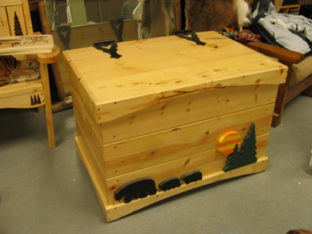 Toy Box with Bears and Sunset Pine Tree